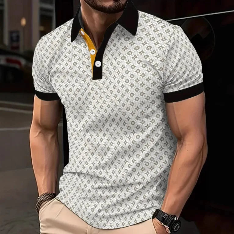 High Quality Men Polo Shirt Stripes Short Sleeve T-shirt Male Breathable Tops Business Turn Down Collar Streetwear Luxury Brand