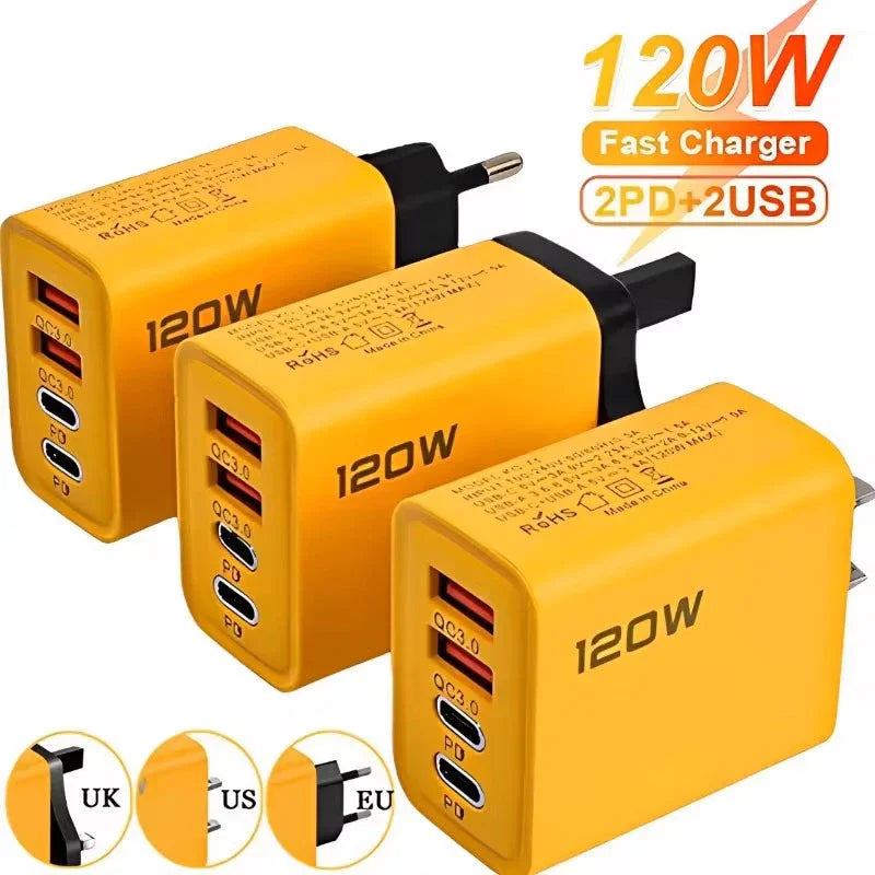 Cargador SuperFast 120W – 4 Puertos (2PD + 2USB) | Carga Ultra Rápida