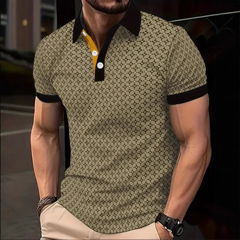 High Quality Men Polo Shirt Stripes Short Sleeve T-shirt Male Breathable Tops Business Turn Down Collar Streetwear Luxury Brand