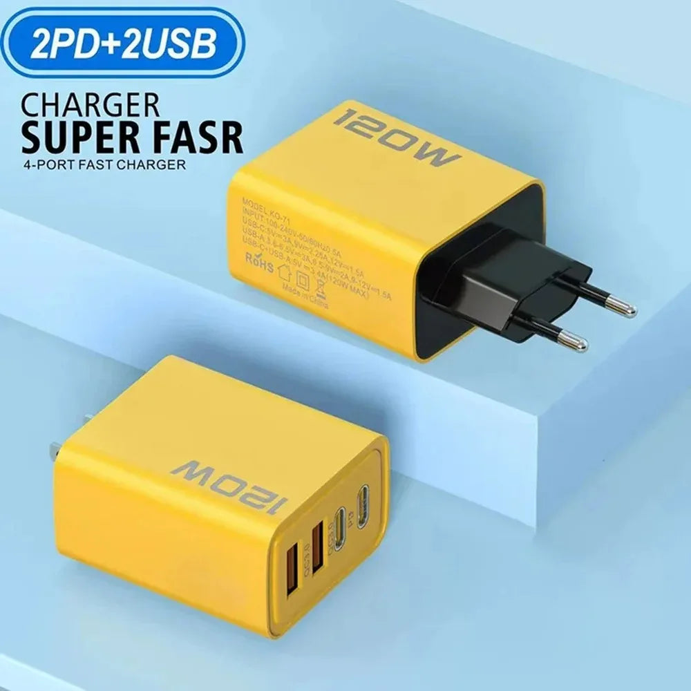 Cargador SuperFast 120W – 4 Puertos (2PD + 2USB) | Carga Ultra Rápida