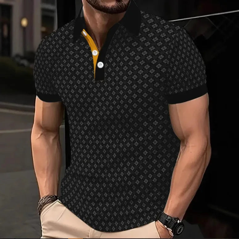 High Quality Men Polo Shirt Stripes Short Sleeve T-shirt Male Breathable Tops Business Turn Down Collar Streetwear Luxury Brand